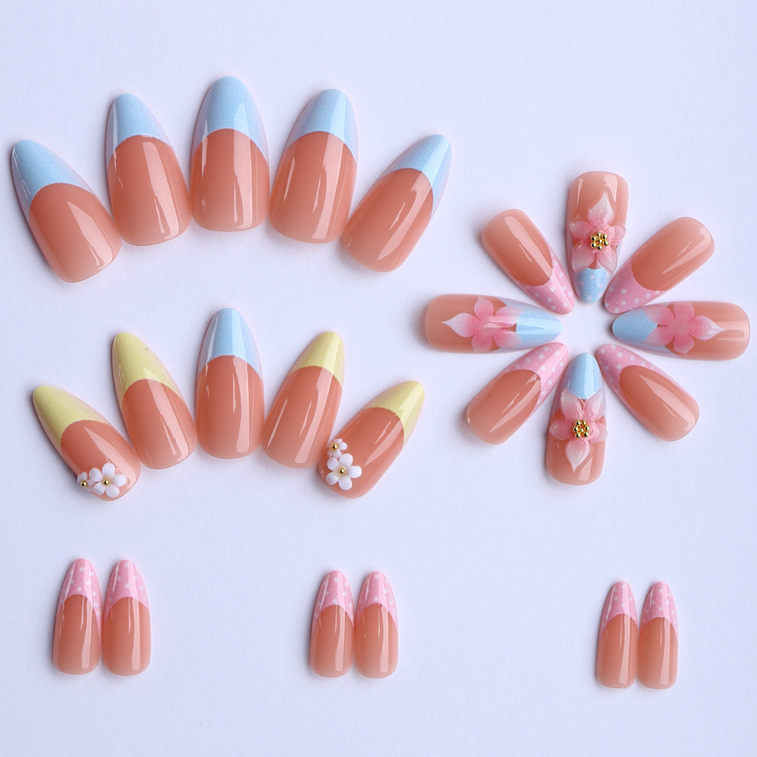 Elegant Artificial Nails with Floral Accents Bowlift