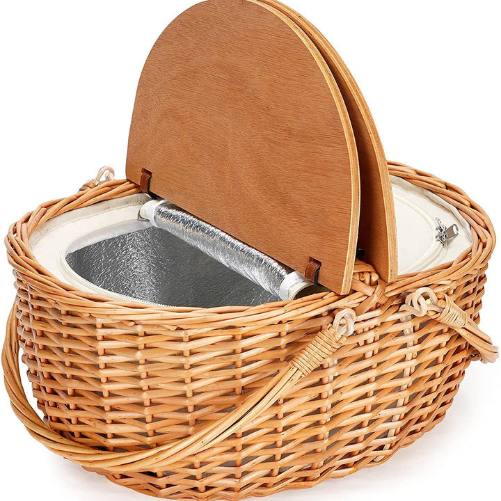 Women's picnic basket with wooden lid and striped lining Bowlift