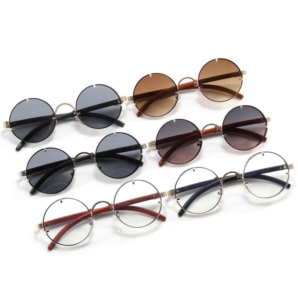 Ladies round sunglasses with luxurious wooden frame and golden accents Bowlift