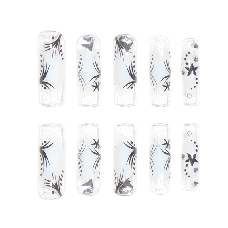 Star-Accented Stylish Long Press-On Nails Bowlift