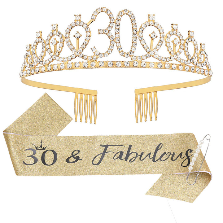 Women Crystal-Embellished Birthday Crown with Personalized Sash Bowlift