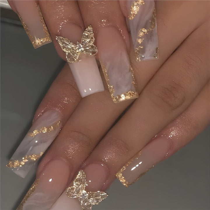 Artistic Marble Effect Press-On Nail Extensions Bowlift