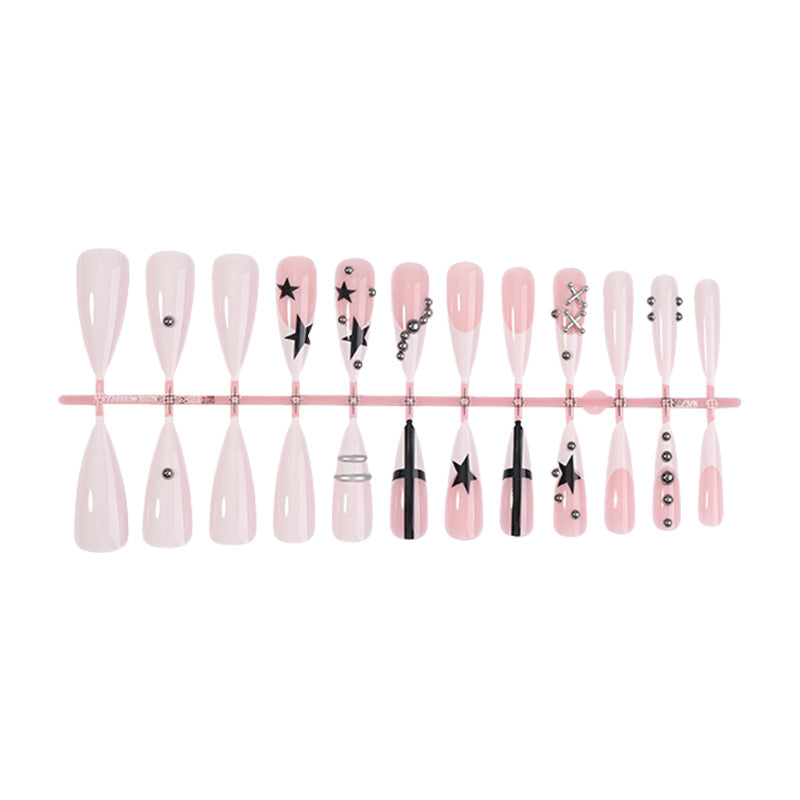 Decorative Press-On Nail Art Set with Star and Gem Accents Bowlift