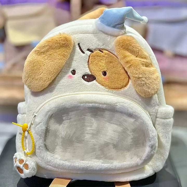 Plush Dog Backpack with Transparent Viewing Window Bowlift