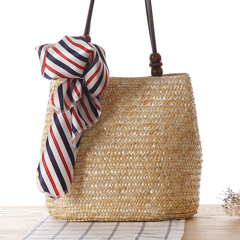 Braided handbag with stylish striped scarf Bowlift