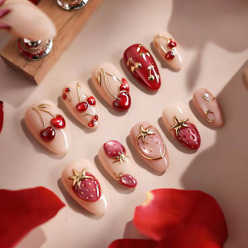 Artistic Floral-Accent Press-On Nails Set Bowlift