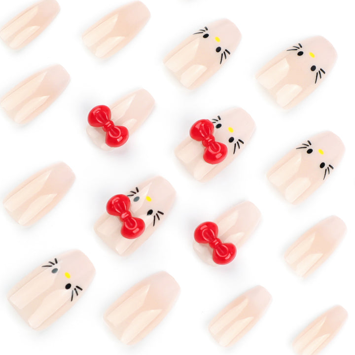 Artistic artificial nails with cute animal design and bow accents Bowlift