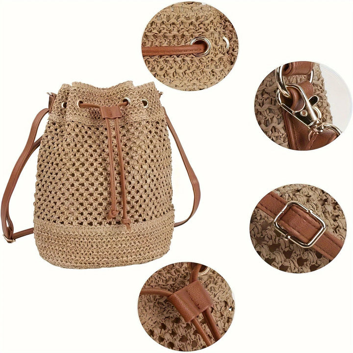 Versatile macrame shoulder bag with leather accents Bowlift