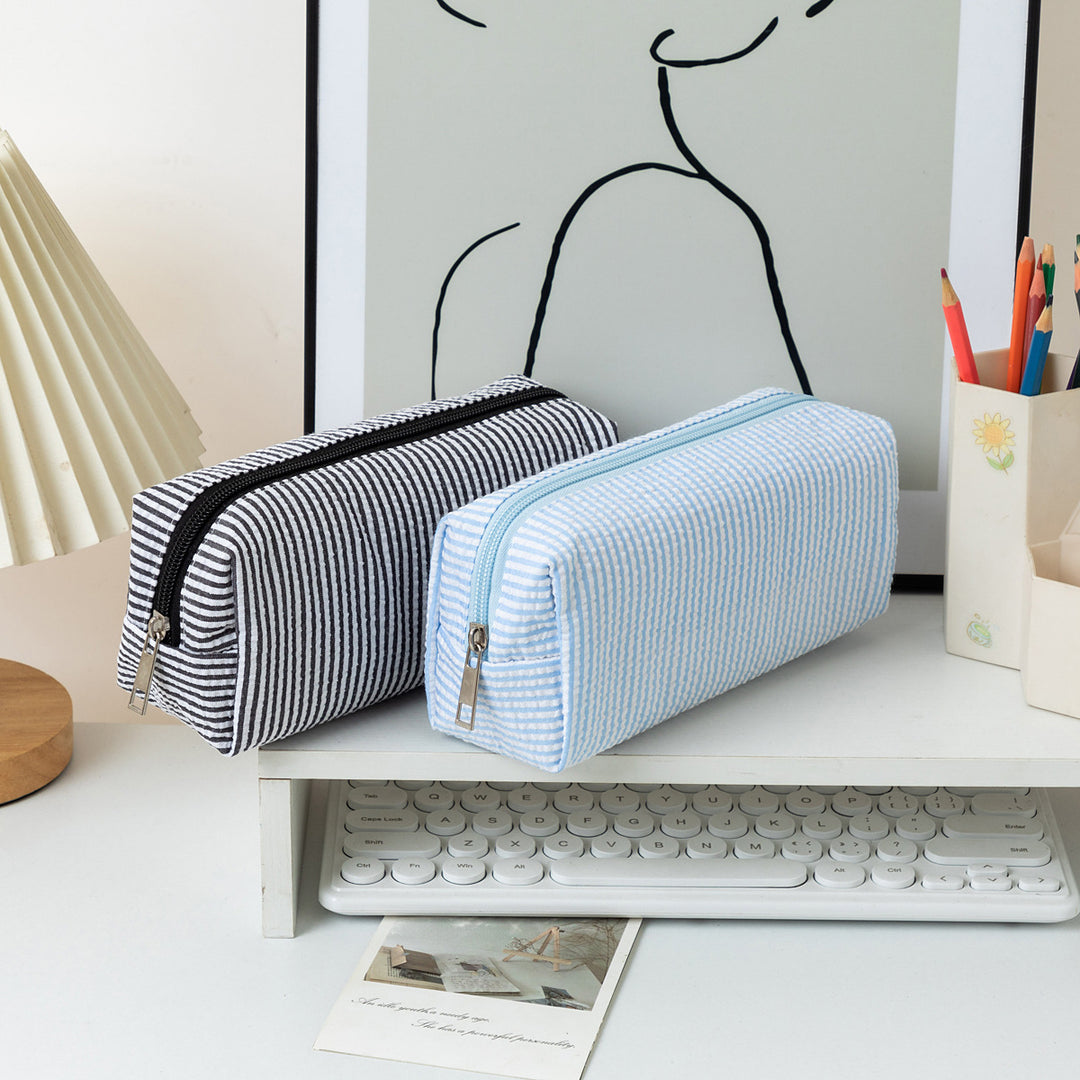 Striped Zippered Pencil Case Bag Bowlift