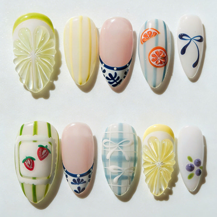 Artistic Press-On Nail Design Bowlift