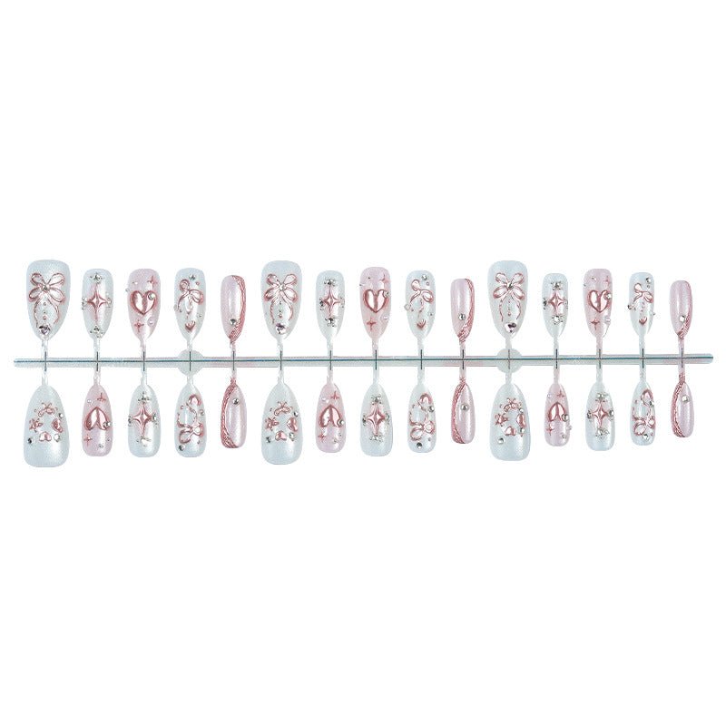 Decorative Press-On Nail Art Set with Floral and Gem Accents Bowlift