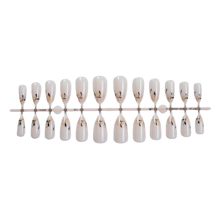 Decorative Press-On Nail Set with Artistic Floral Design Bowlift