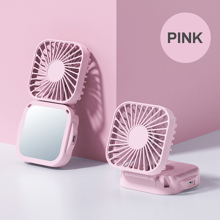 Cooling portable rechargeable folding mini fan with mirror and adjustable swivel stand Bowlift