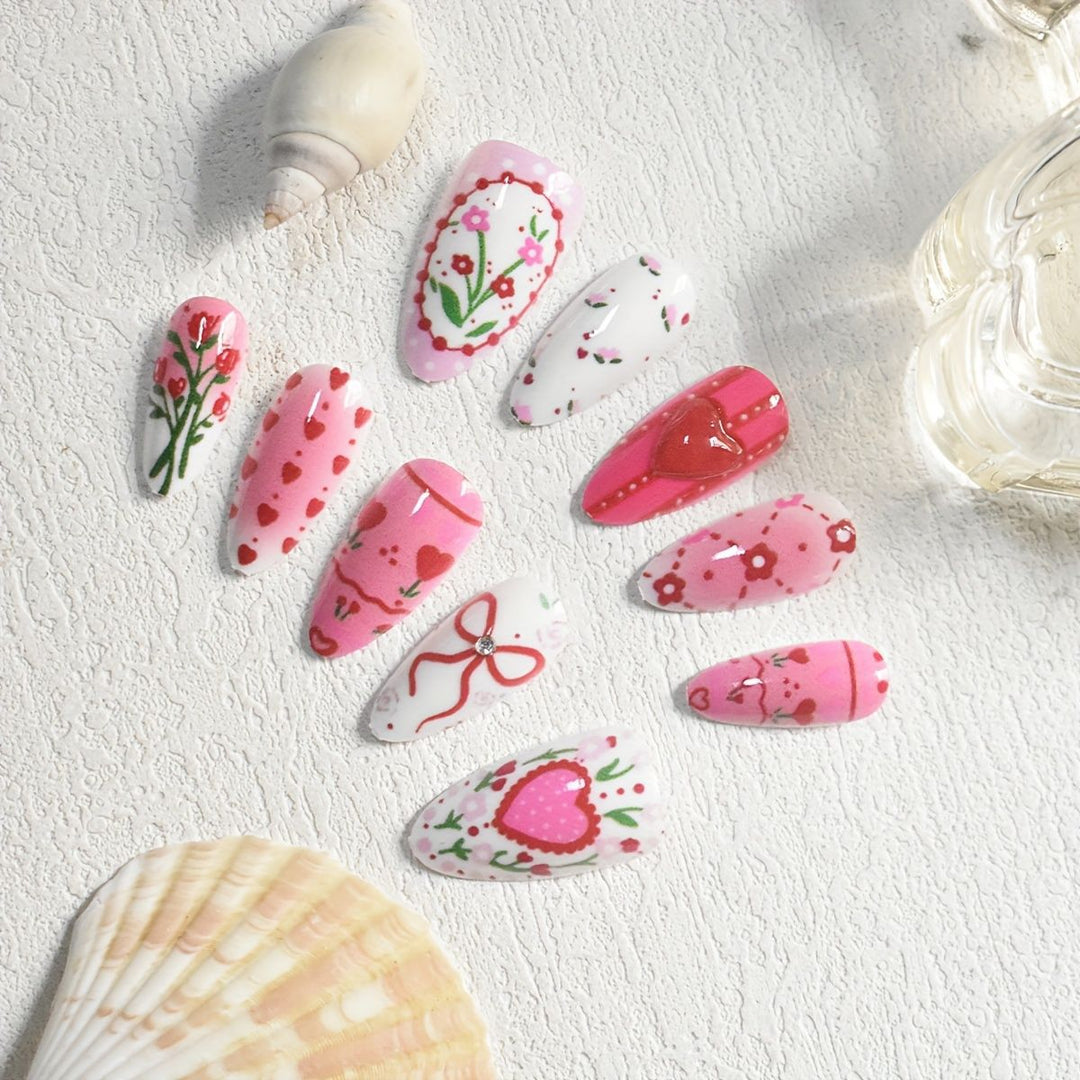 Romantic Floral Themed Press-On Nail Art Bowlift