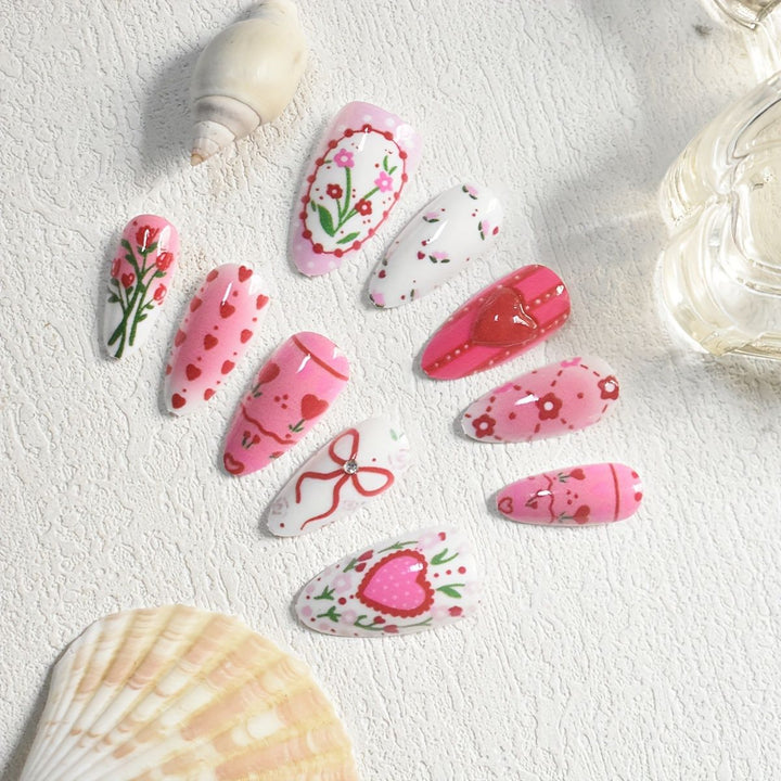 Romantic Floral Themed Press-On Nail Art Bowlift