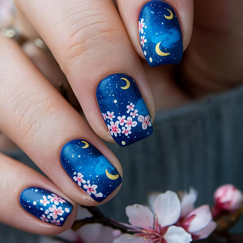Artistic Night Sky Floral Nail Art Bowlift
