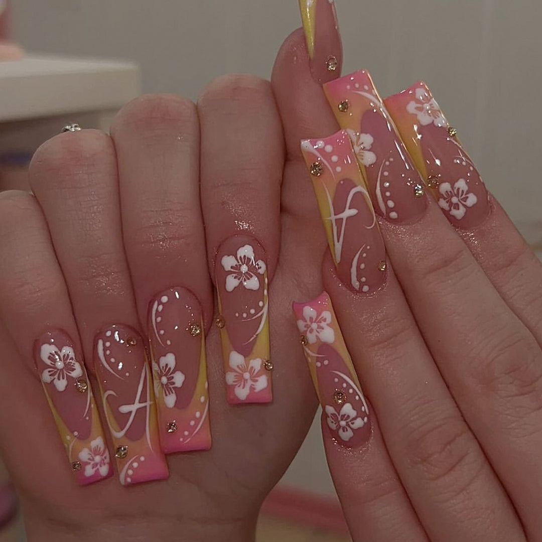 Floral-Themed Acrylic Nail Art Extensions Bowlift