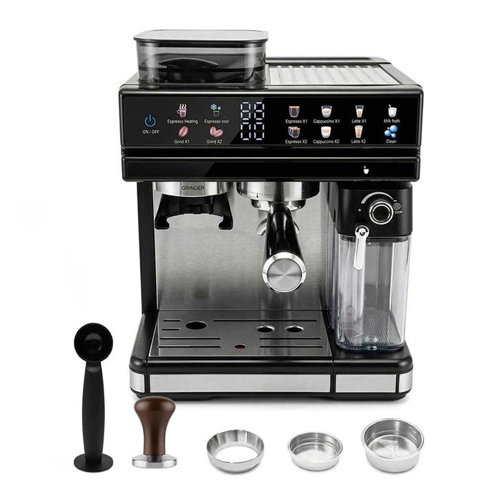 Espresso machine with integrated grinder and precise temperature control Bowlift