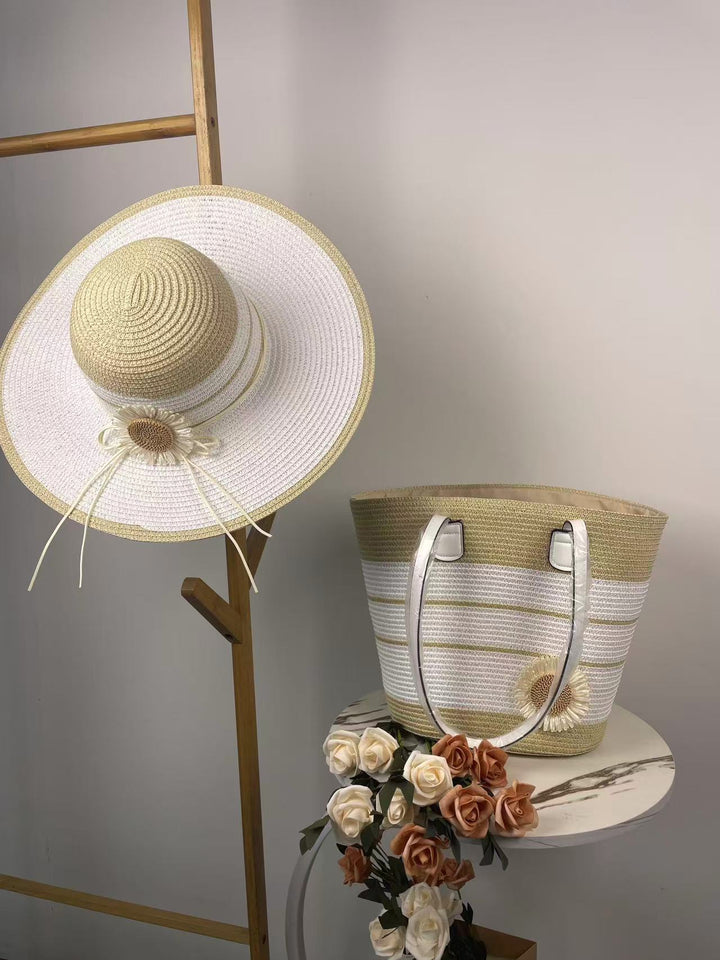 Elegant Beach Bag with Matching Sun Hat Bowlift