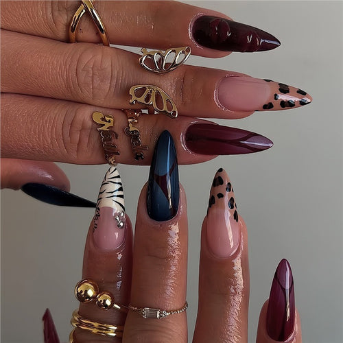 Artistic Stiletto Press-On Nail Art Set with Unique Patterns Bowlift