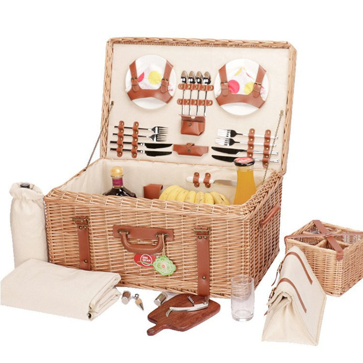 Ladies luxurious picnic basket with integrated crockery set and insulated cooler compartment Bowlift