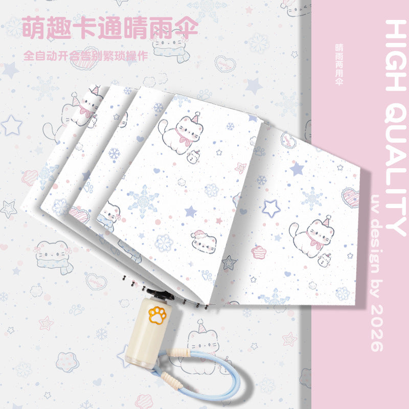 Women's folding umbrella with automatic opening mechanism and playfully themed design Bowlift