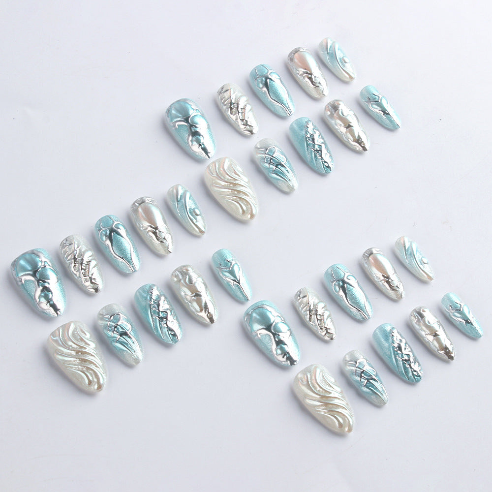 Artistic Metallic Press-On Nail Set Bowlift