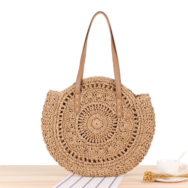 Round straw bag with leather handles Bowlift