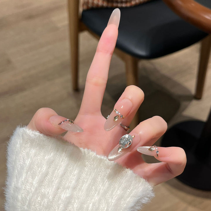 Elegant Rhinestone-Decorated Press-On Nail Extensions Bowlift