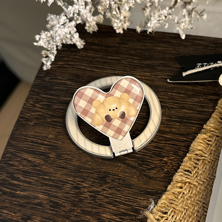 Hand mirror in heart-shaped design with cute bear motif Bowlift
