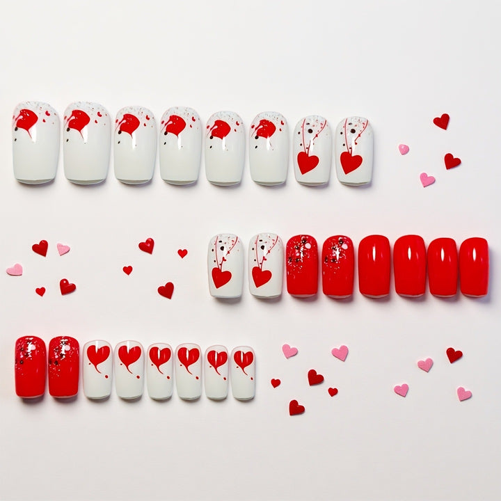 Romantic Heart-Themed Press-On Nails Bowlift