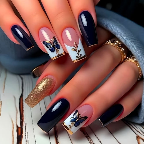 Butterfly-Inspired Elegant Acrylic Press-On Nails Bowlift