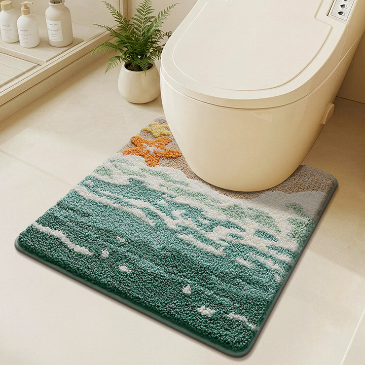 Ocean Wave Design Bath Mat Bowlift