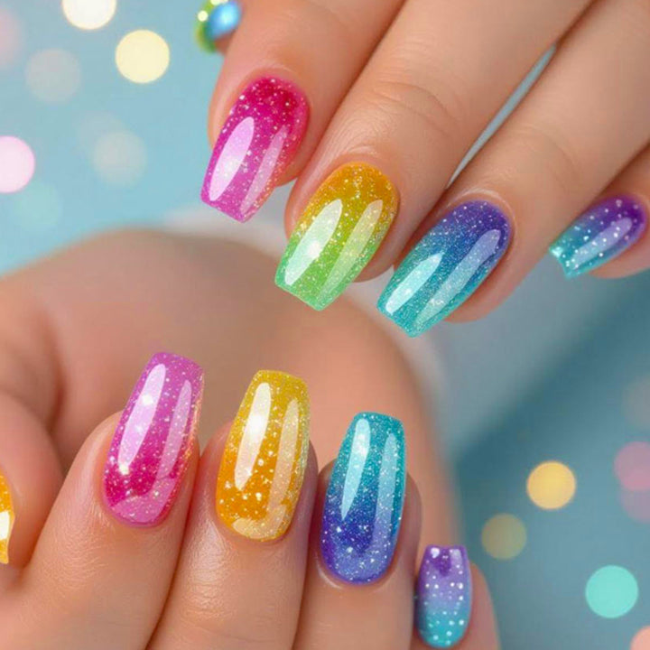 Vibrant Glitter Gradient Acrylic Nail Art Extensions Bowlift