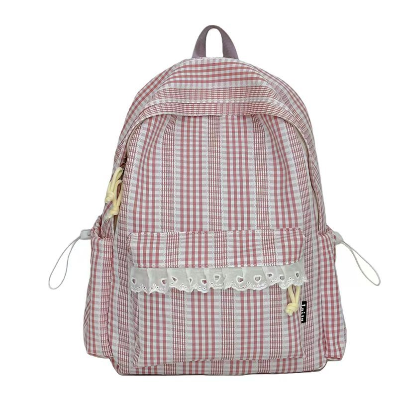 Gingham Patterned Stylish Backpack Bowlift