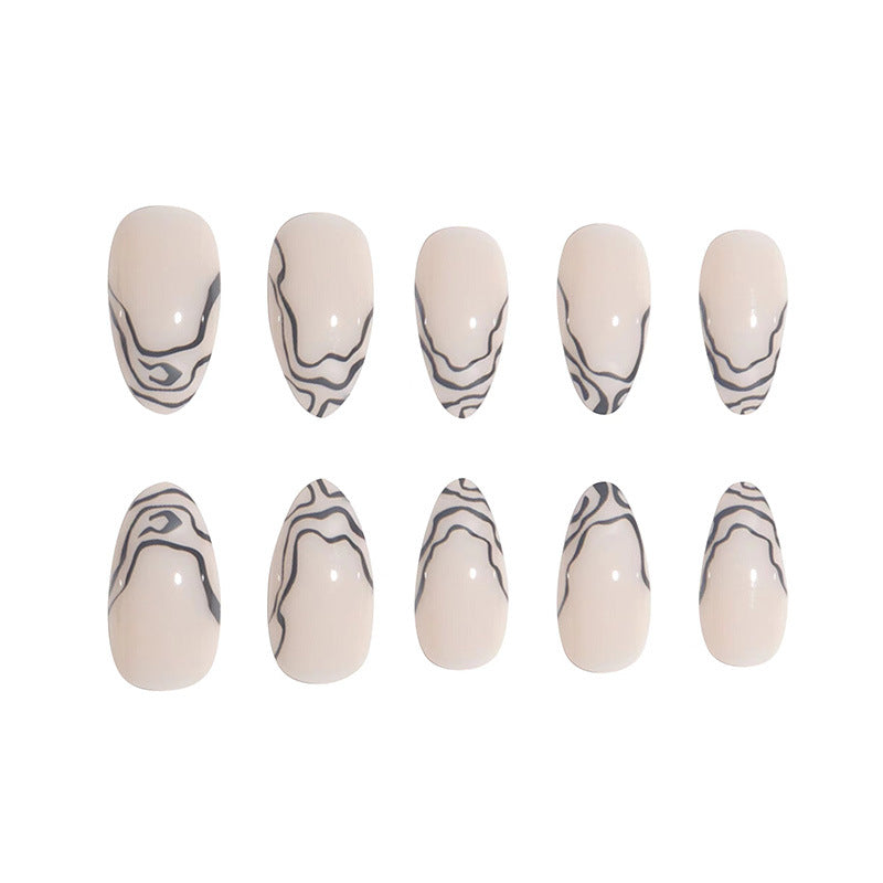 Elegant Stiletto Press-On Nail Set with Marble Detailing Bowlift