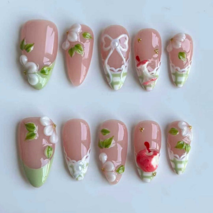 Nature-Themed Artistic Press-On Nail Set Bowlift