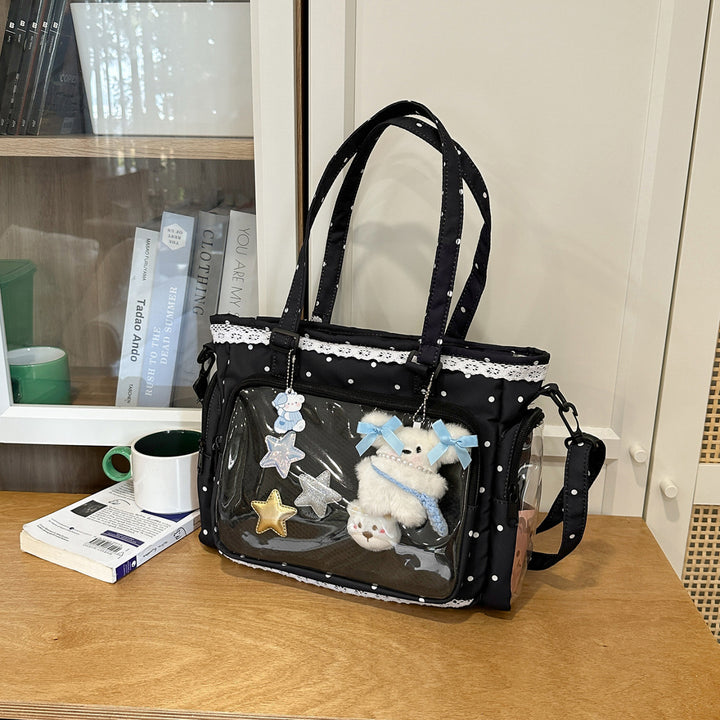 Handbag with Transparent Compartment Division and Playful Application Design Bowlift