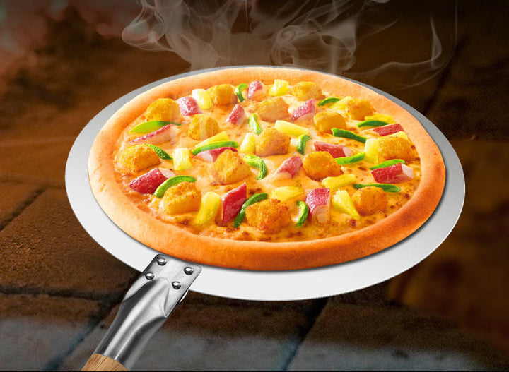 round stainless steel pizza peel set with long hardwood handles Bowlift
