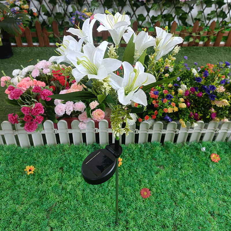 Solar-Powered LED Artificial Lily Garden Stake Light Bowlift