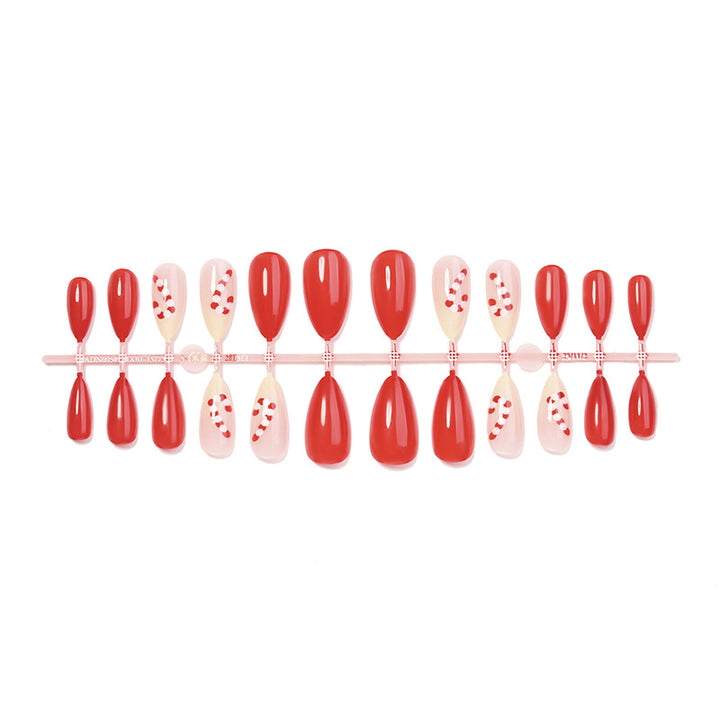 Seasonal Press-On Nail Art Set with Candy Cane and Glossy Finish Bowlift