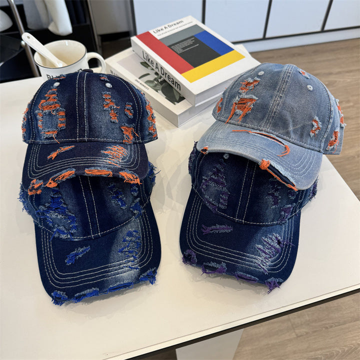 Women's Distressed Denim Baseball Cap Bowlift
