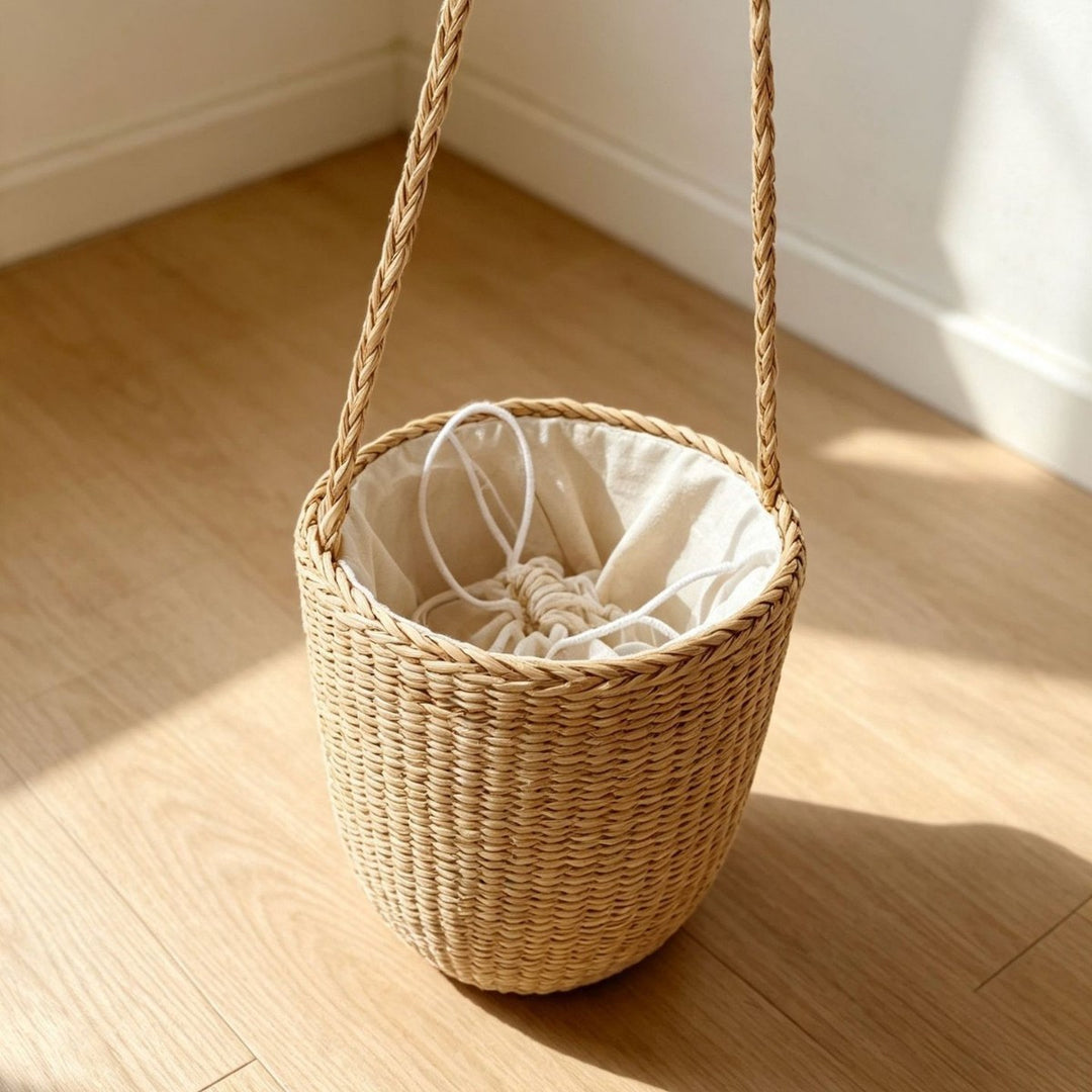 Handcrafted Natural Fiber Hanging Storage Basket Bowlift