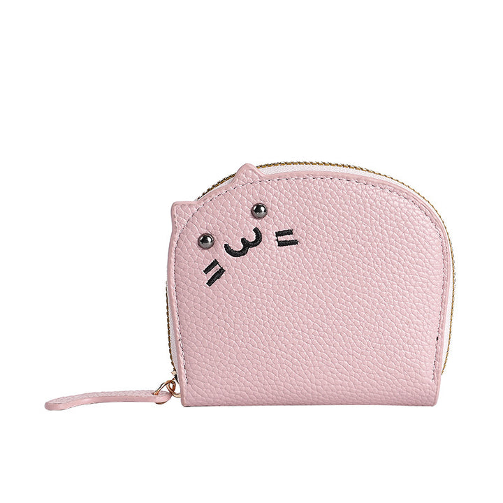 Cat-Shaped Textured Faux Leather Coin Purse with Zipper Wrist Strap Bowlift