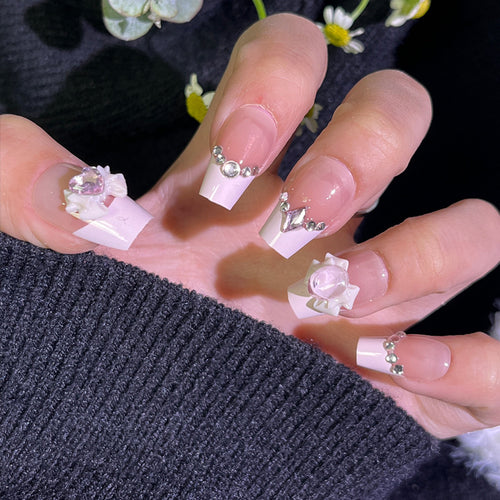 Decorative Press-On Nail Art with 3D Floral Embellishments Bowlift