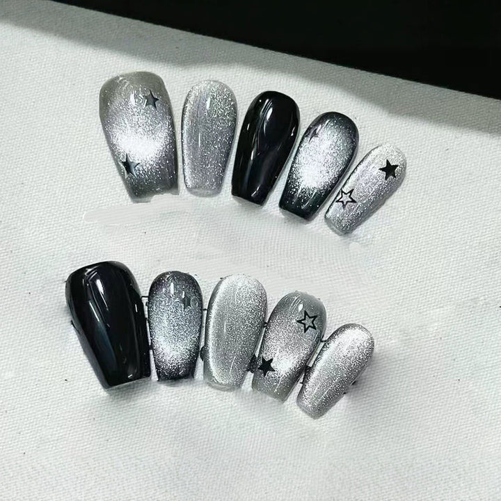 Glittery Star-Pattern Press-On Nail Art Set Bowlift