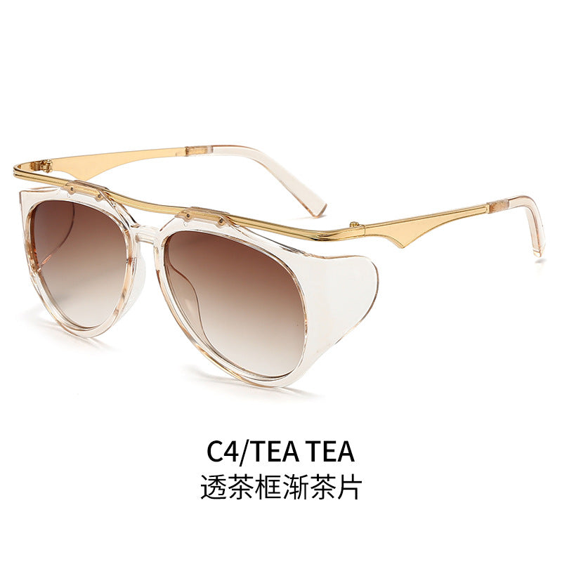 Ladies Fashion Sport Sunglasses with Oversized Frame and Golden Accents Bowlift