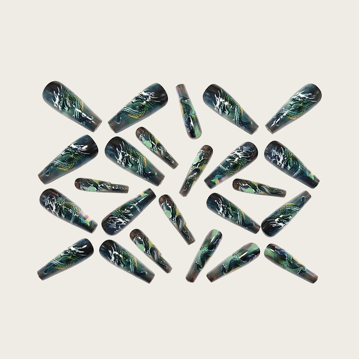 Artificial nails with impressive dragon relief Bowlift