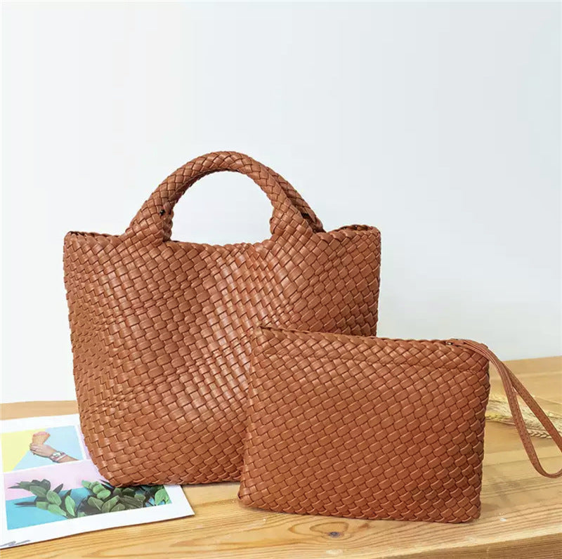 Elegant Braided Handbag with Removable Clutch Bowlift
