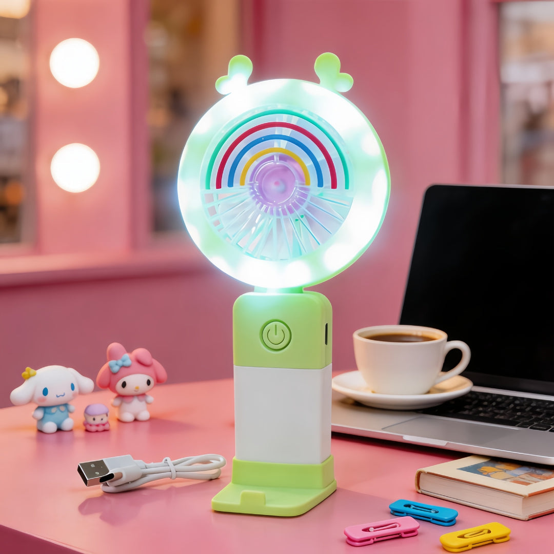 Women's Portable LED Fan with Playful Animal Design Bowlift